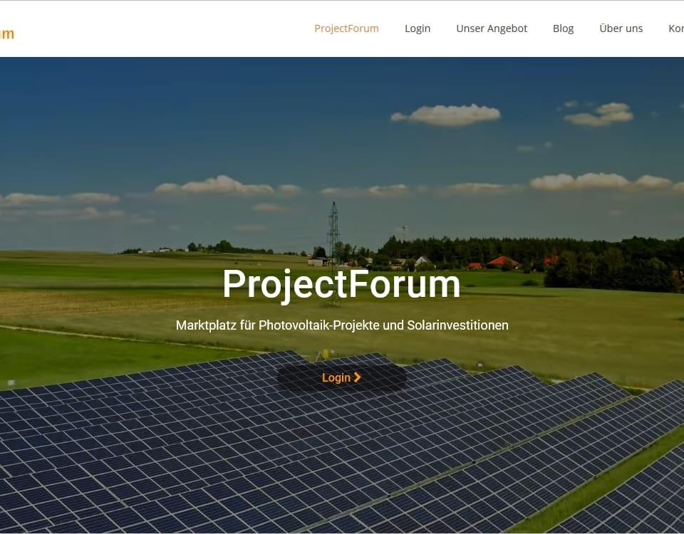 Screenshot der Homepage des Online-Marktplatzes ProjectForum
